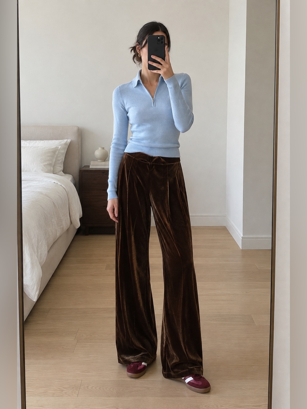 H&M Olive Green Velvet Wide Leg Trousers Size S Brand New Without Tags